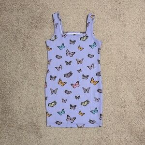 Girls Purple Bodycon Dress with Butterflies